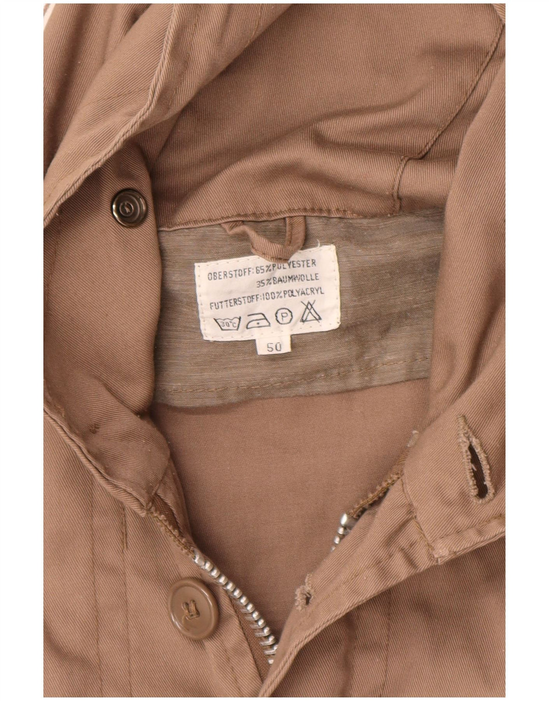 Giacca parka militare con cappuccio da uomo VINTAGE EU 50 grande poliestere marrone