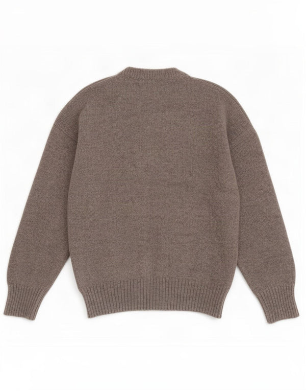 Maglione girocollo da uomo vintage in lana vergine color block grigio medio