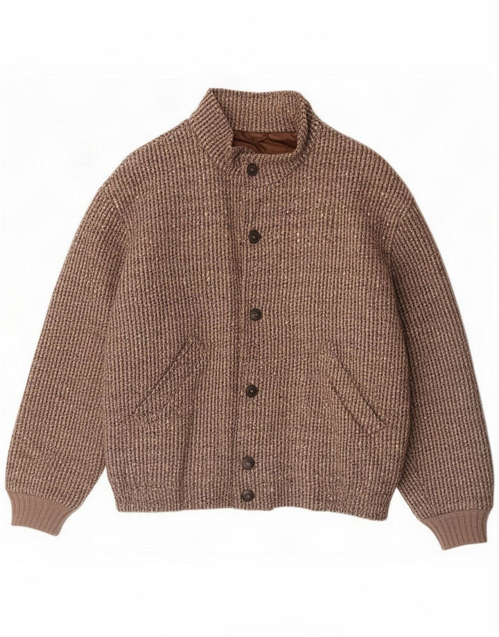 Giubbotto bomber vintage da uomo IT 48 Lana vergine screziata marrone medio