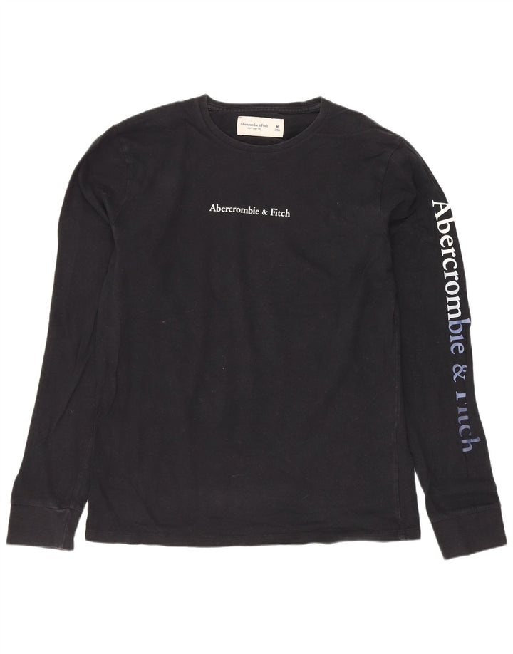 Top grafico da uomo Abercrombie & Fitch a maniche lunghe in cotone nero medio