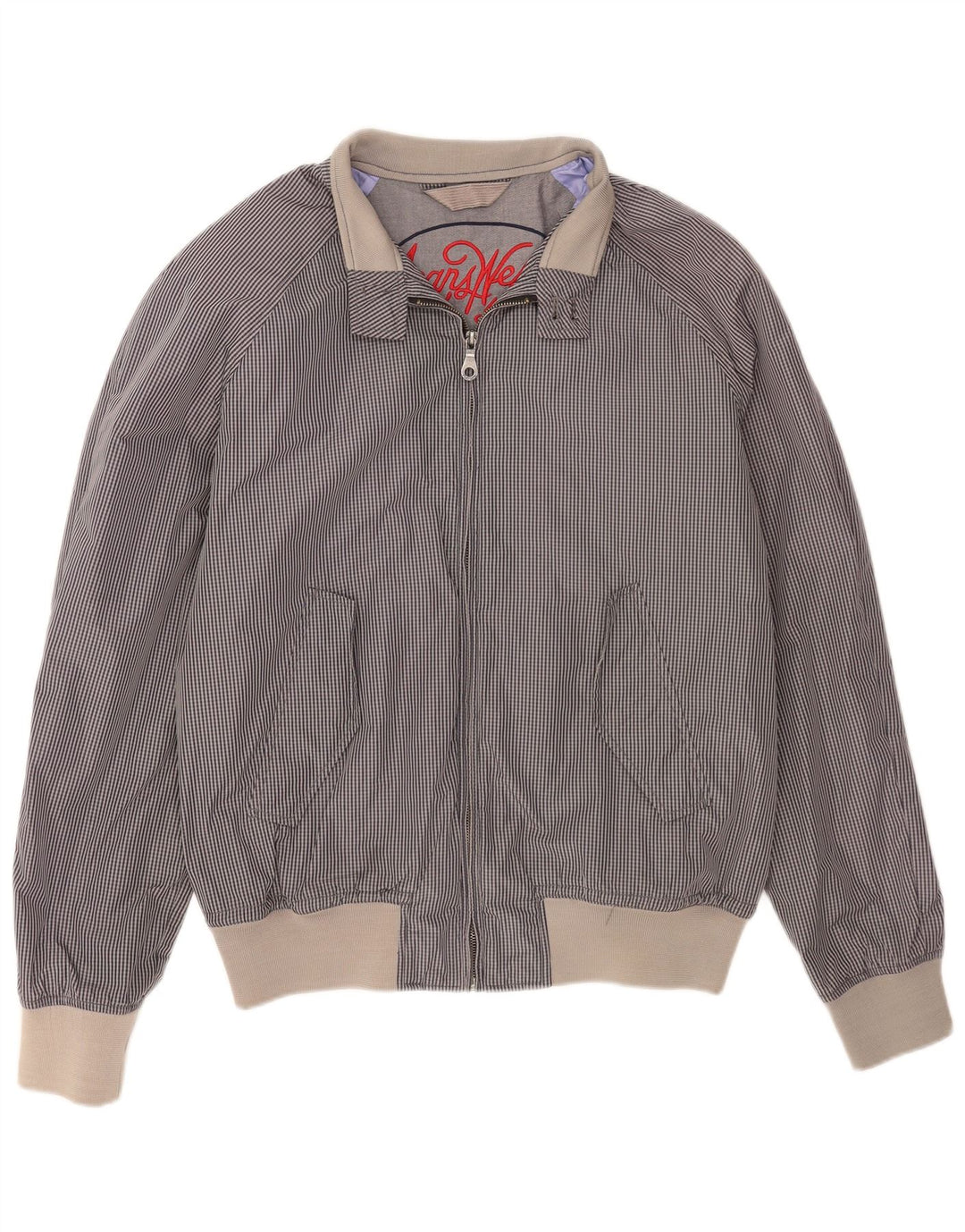 Giubbotto bomber da uomo Benetton UK 44 2XL cotone a quadretti blu navy