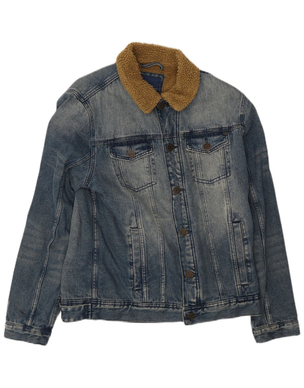 Giacca da uomo in denim sherpa misto UK 40 grande cotone blu