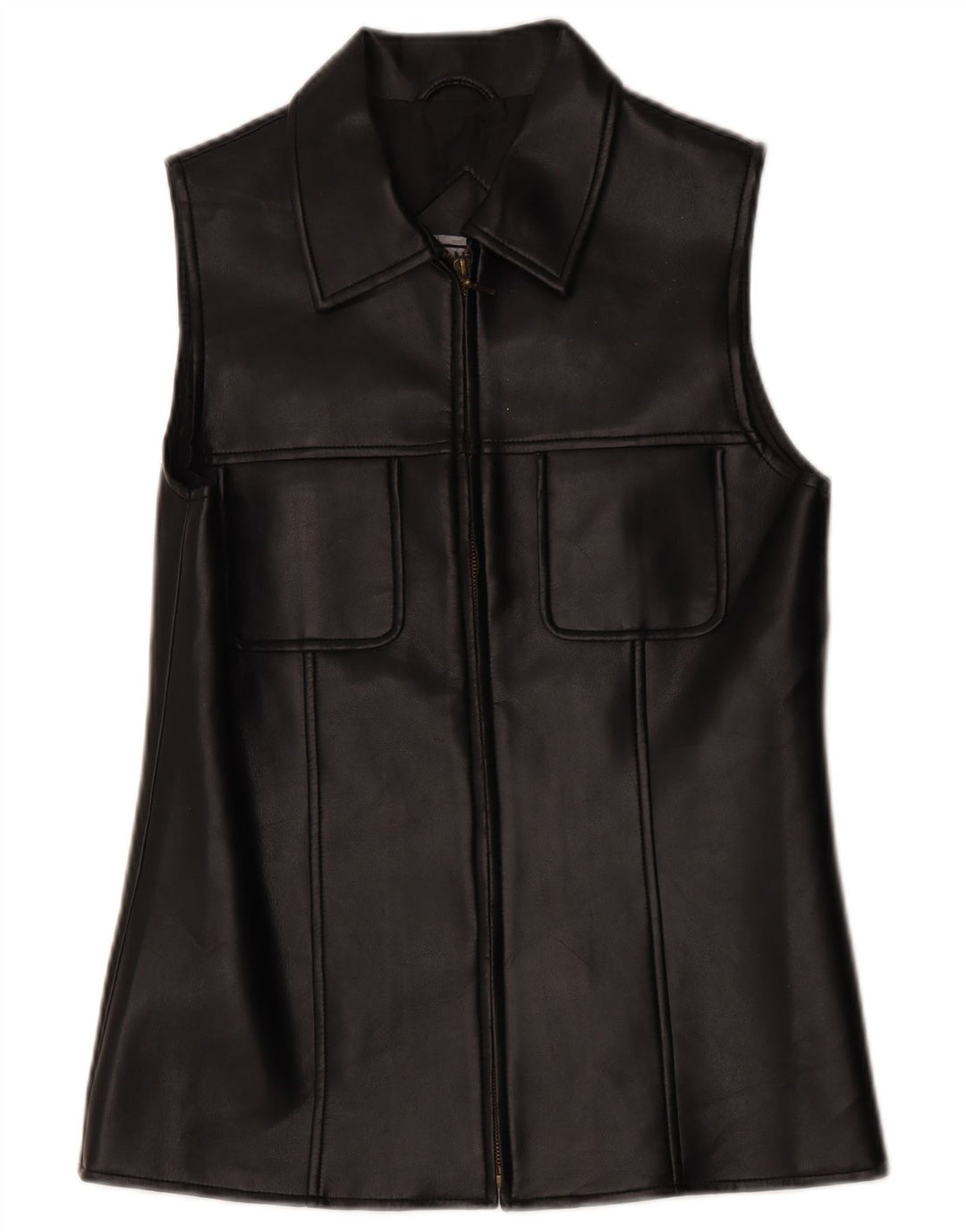 Gilet in pelle da donna vintage UK 10 piccolo nero