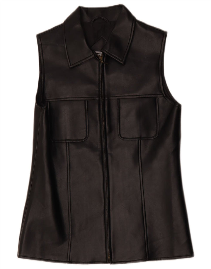 Gilet in pelle da donna vintage UK 10 piccolo nero