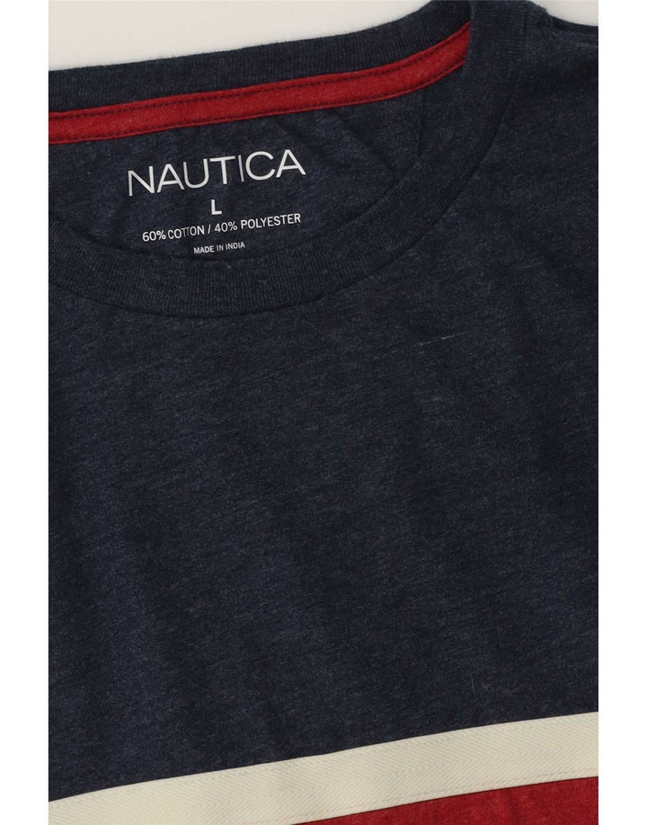 Nautica Top da uomo a maniche lunghe grande in cotone color block blu navy
