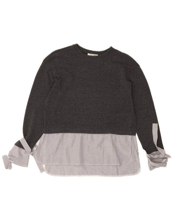 Top Zara Trafaluc a maniche lunghe da donna UK 10 Small Grigio a righe