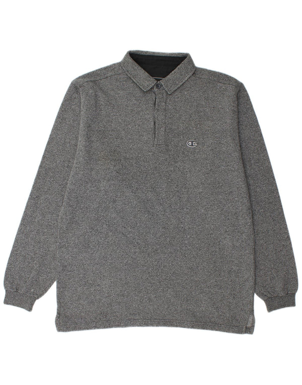 Polo da uomo a maniche lunghe Champion Large in cotone grigio