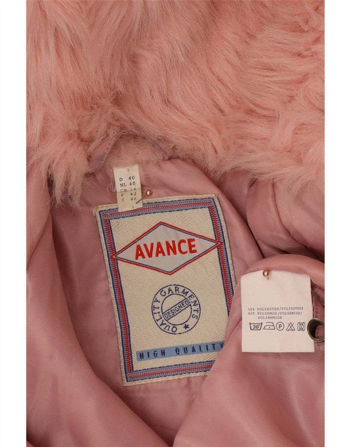 Cappotto giacca a vento con cappuccio da donna VINTAGE UK 14 grande poliestere rosa