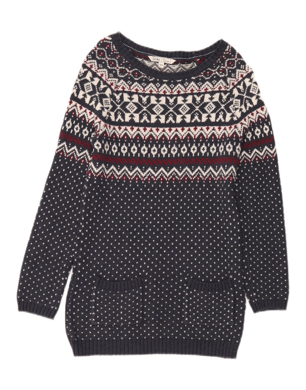 Abito maglione oversize da donna Fat Face UK 10 Small Blu Navy Fair Isle