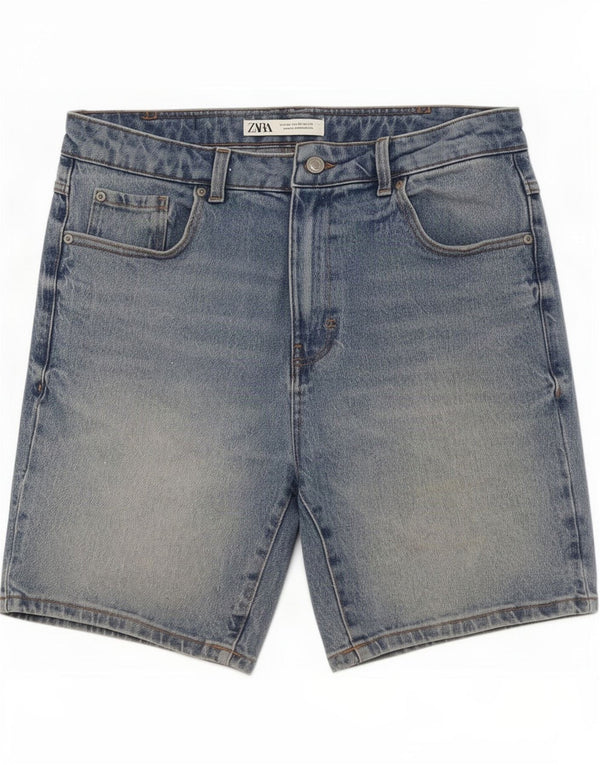 Pantaloncini di jeans da uomo Zara EU 42 Large W32 cotone blu