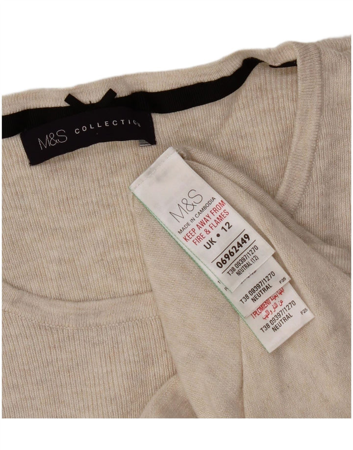 Marks & Spencer Top da donna manica 3/4 UK 12 Viscosa screziata beige medio