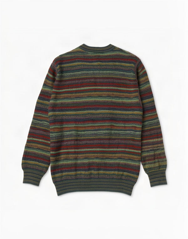 Maglione vintage da uomo con scollo a V, lana a righe verdi grandi