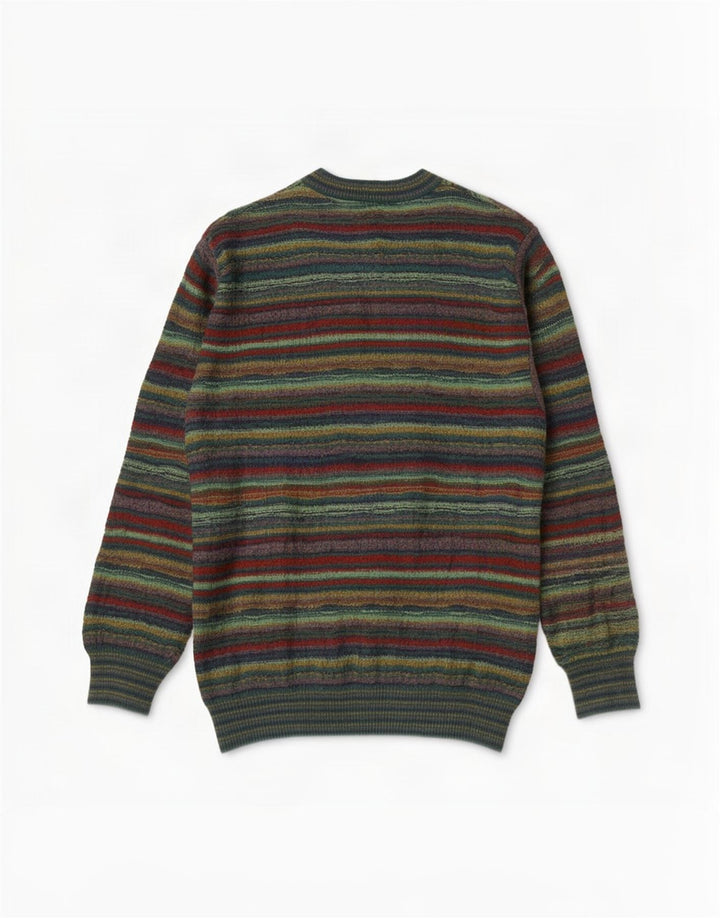 Maglione vintage da uomo con scollo a V, lana a righe verdi grandi