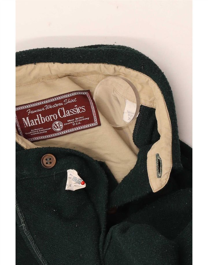Camicia da uomo in flanella Marlboro Classics XL in lana verde