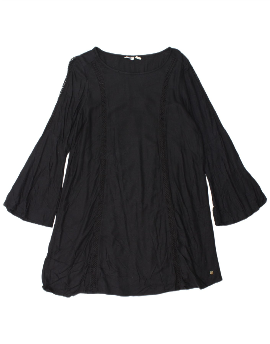 Abito a trapezio da donna a maniche lunghe ROXY UK 10 piccolo in cotone nero