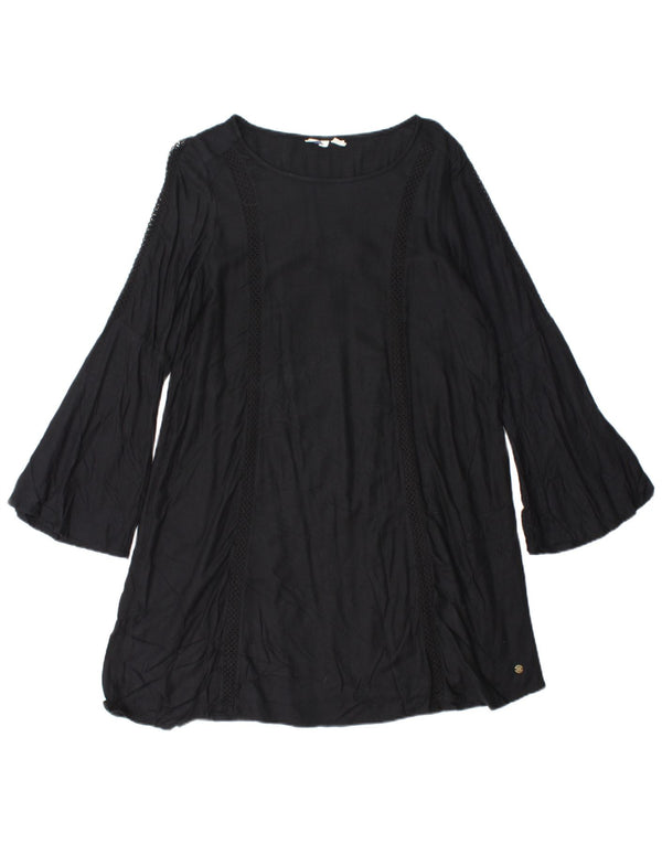 Abito a trapezio da donna a maniche lunghe ROXY UK 10 piccolo in cotone nero