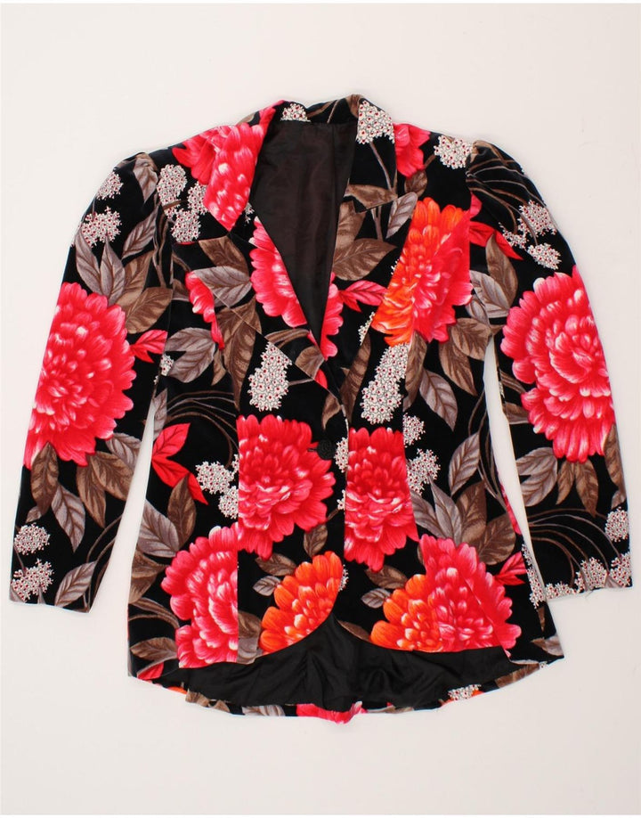 VINTAGE Womens 1 Button Blazer Jacket UK 14 Medium Pink Floral Vintage Vintage and Second-Hand Vintage from Messina Hembry 
