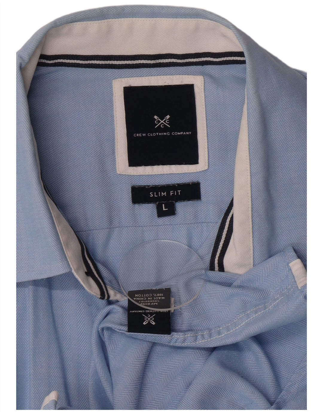 Crew Clothing Camicia slim fit da uomo grande in cotone a spina di pesce blu
