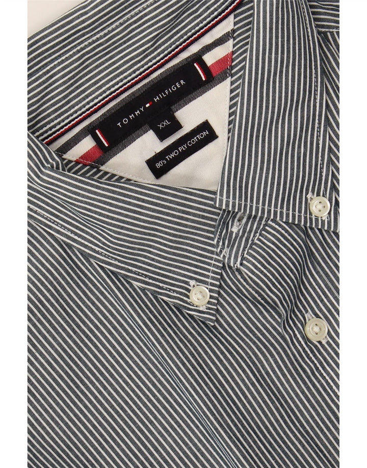 TOMMY HILFIGER Mens Shirt 2XL Navy Blue Striped Vintage Tommy Hilfiger and Second-Hand Tommy Hilfiger from Messina Hembry 