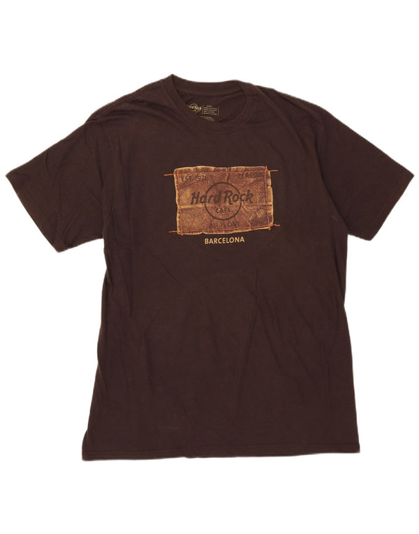 T-shirt grafica da uomo Hard Rock Cafe Barcelona, grande, in cotone marrone
