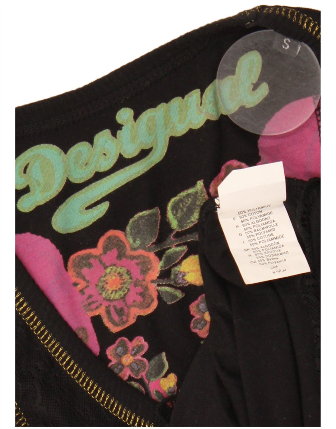 DESIGUAL Camicetta grafica da donna Top UK 8 Small Nero Poliammide geometrico