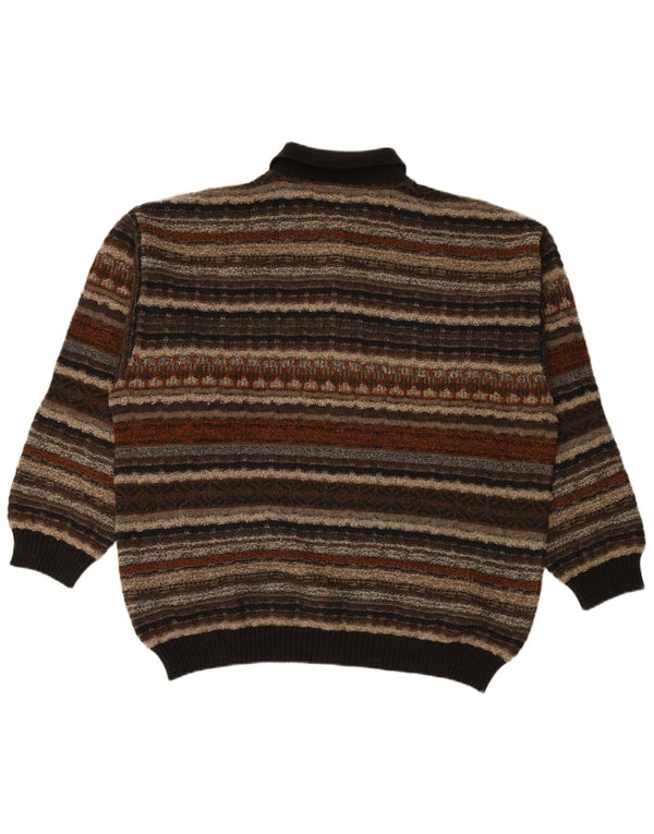 LOUIS ESTERE Mens Polo Neck Jumper Sweater IT 54 XL Brown Striped Wool