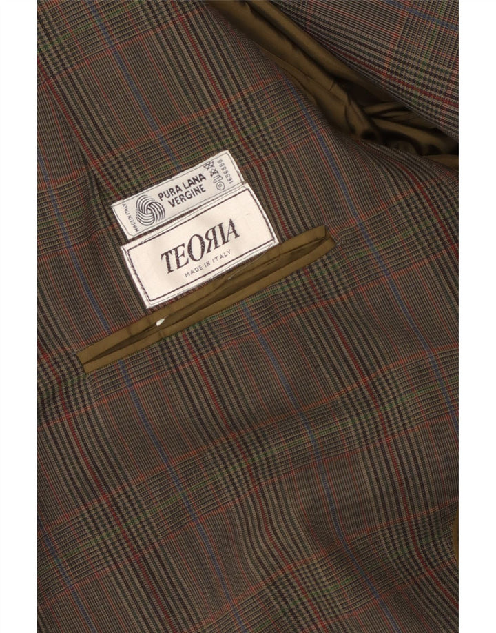 Giacca blazer vintage da uomo a 2 bottoni UK 40 grande lana vergine scozzese marrone