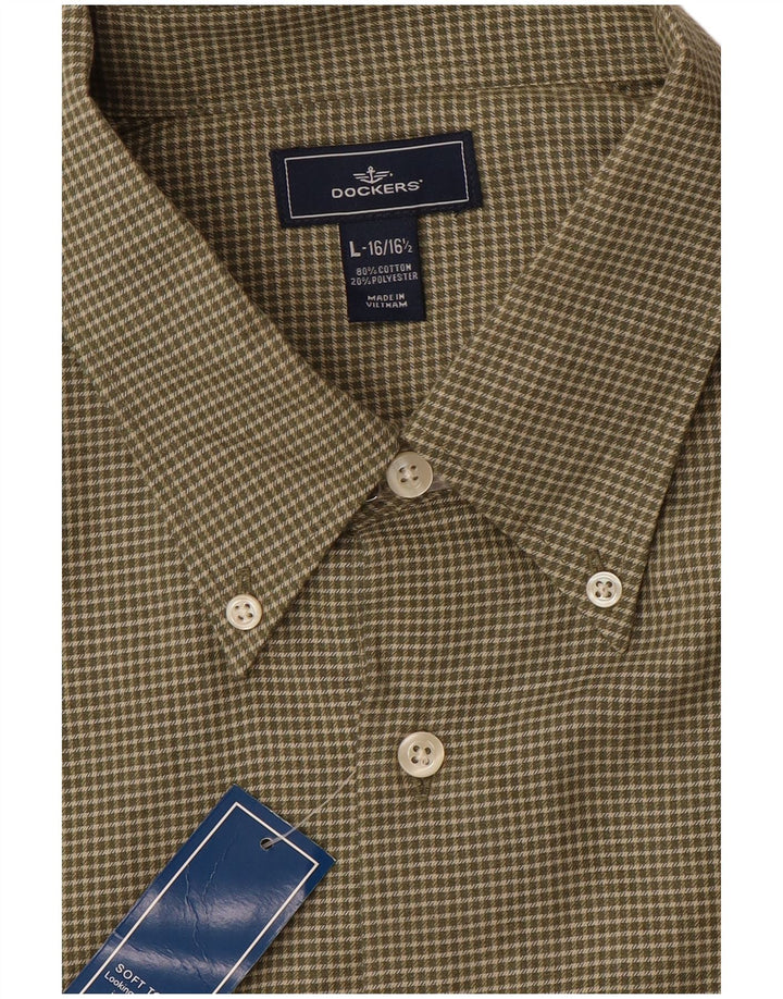 DOCKERS Camicia da uomo taglia 16 1/2 grande cotone a quadri kaki