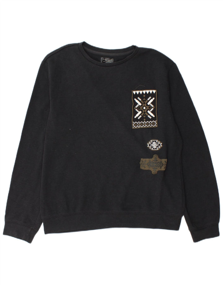 Felpa grafica da uomo Zara, maglione medio, nero, poliestere