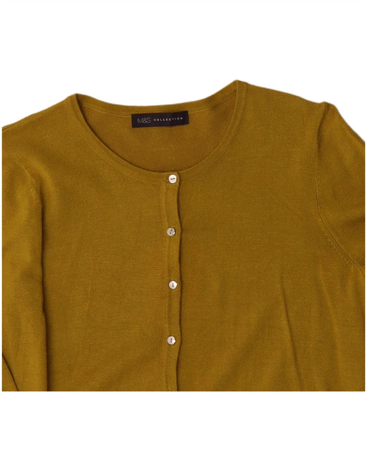 MARKS & SPENCER Maglione cardigan da donna UK 10 piccolo giallo