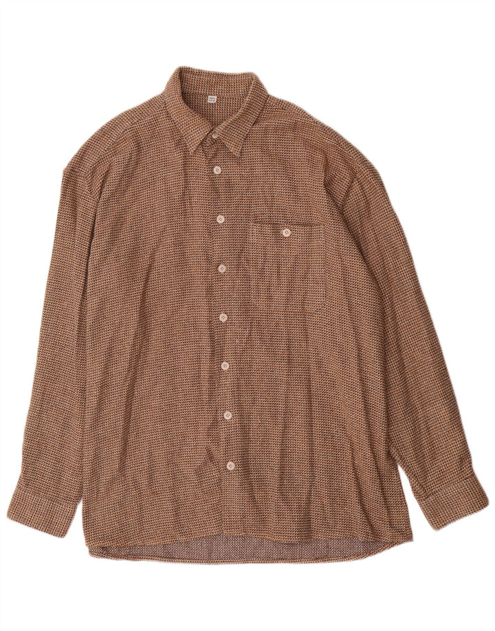 Camicia da uomo vintage taglia 43 XL in cotone pied de poule marrone
