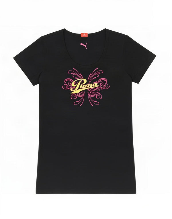 Puma T-shirt grafica da donna Top UK 16 Large Blu Navy in cotone
