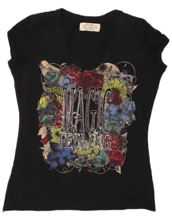 T-shirt grafica da donna Zara Top UK 18 XL cotone nero