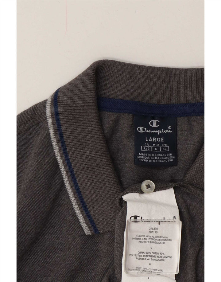 Polo da uomo Champion grande in cotone a righe grigie