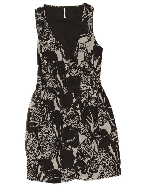 DESIGUAL Womens Sleeveless Wrap Dress EU 38 Medium Black Floral Polyester