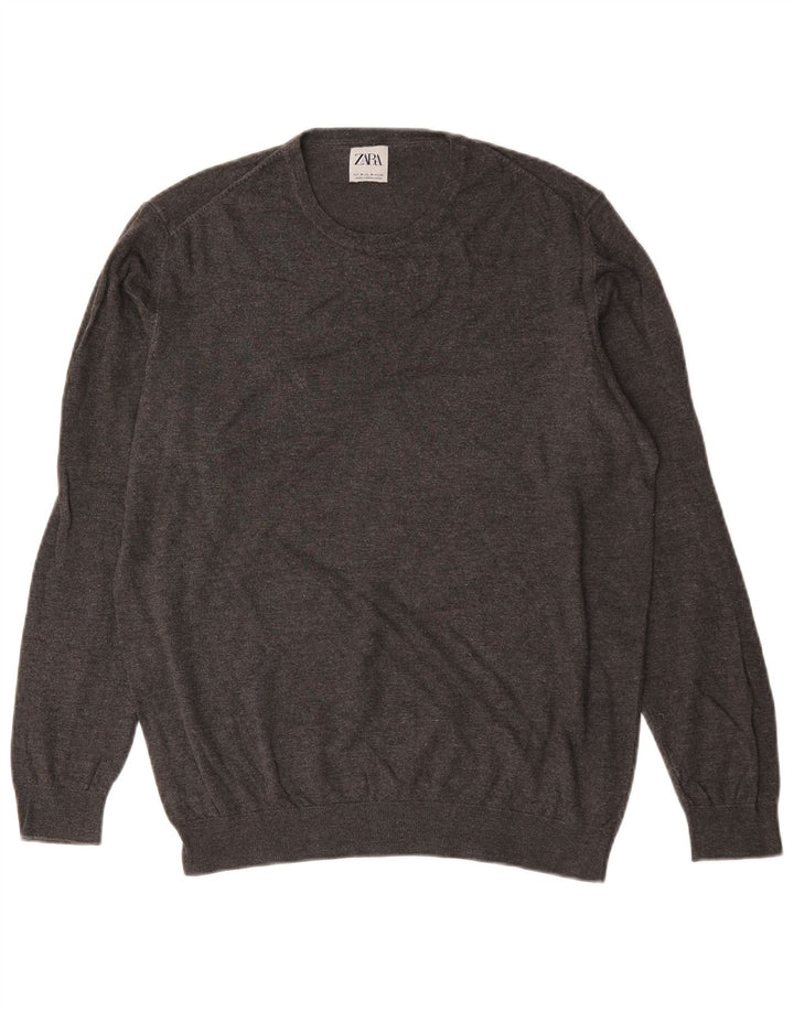 Maglione maglione girocollo da donna Zara UK 14 Viscosa screziata grigio medio