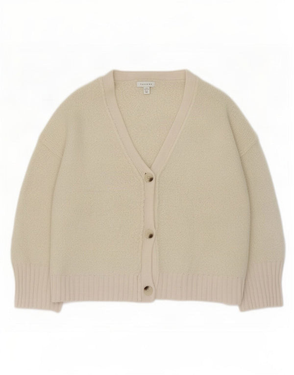 Maglione cardigan oversize da donna Topshop UK 10 piccolo poliestere bianco sporco