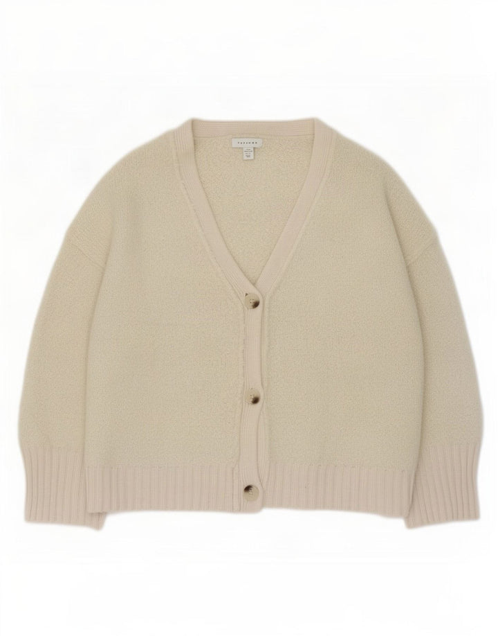 Maglione cardigan oversize da donna Topshop UK 10 piccolo poliestere bianco sporco