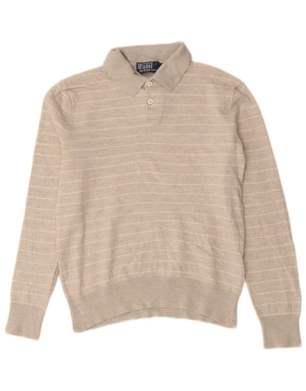 Polo Ralph Lauren Maglione da donna con collo a polo UK 14 Grandi righe beige