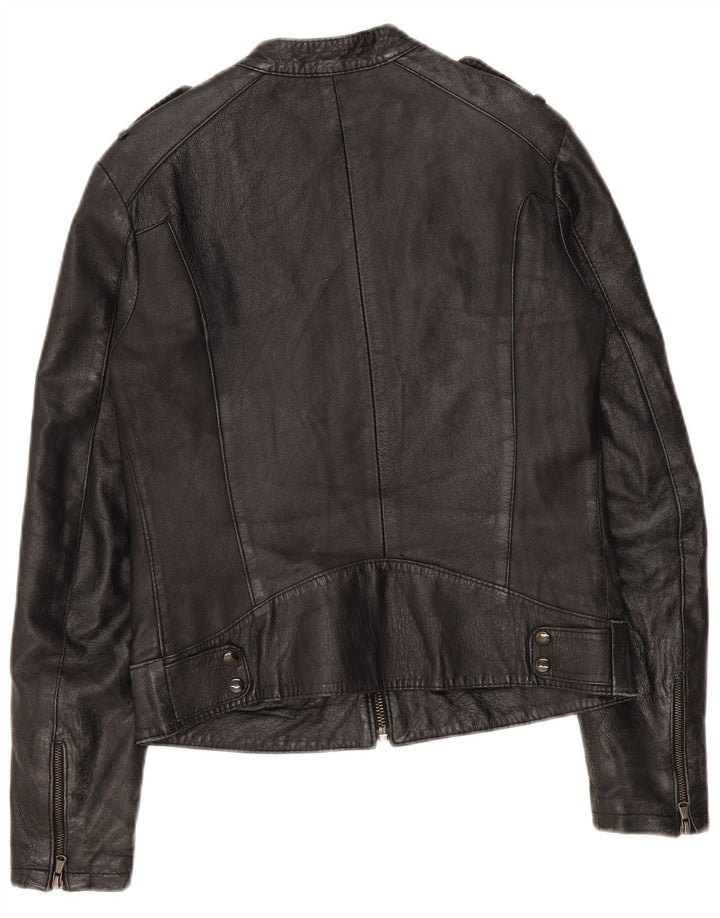 Giacca da motociclista in pelle da donna vintage UK 12 Pelle nera media