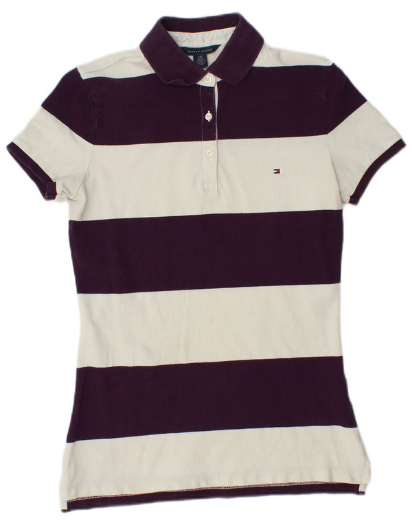 Polo da donna Tommy Hilfiger UK 8 piccola in cotone a righe multicolore