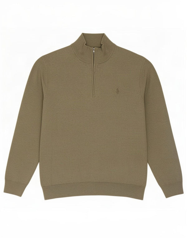 Polo Ralph Lauren Maglione da uomo con zip e collo XL in cotone kaki