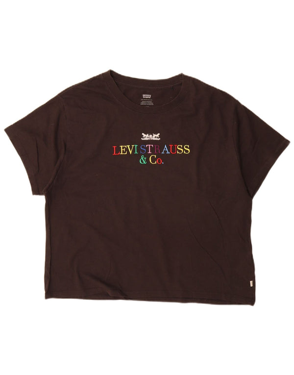 T-shirt grafica oversize corta da donna Levi's Top UK 16 grande cotone nero