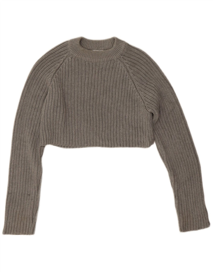 Maglione corto girocollo da donna Zara UK 14 Cotone grigio medio