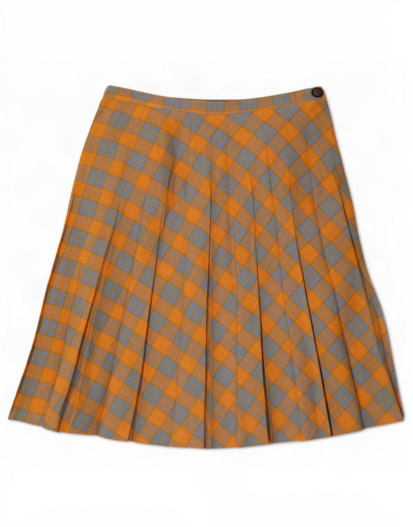 Gonna a pieghe vintage da donna XS W25 a quadri gialli