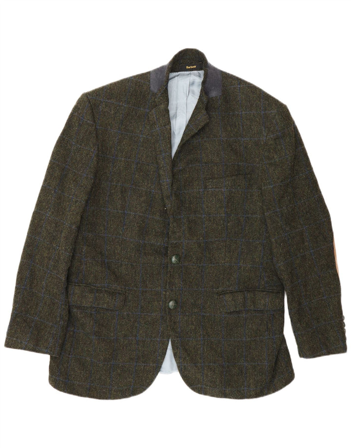 Giacca blazer da uomo a 2 bottoni Barbour UK 42 grande lana a quadri kaki
