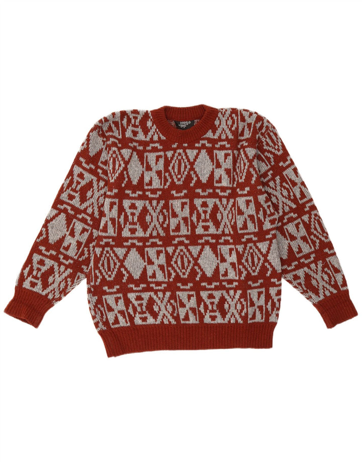 Maglione maglione girocollo da uomo vintage rosso medio geometrico