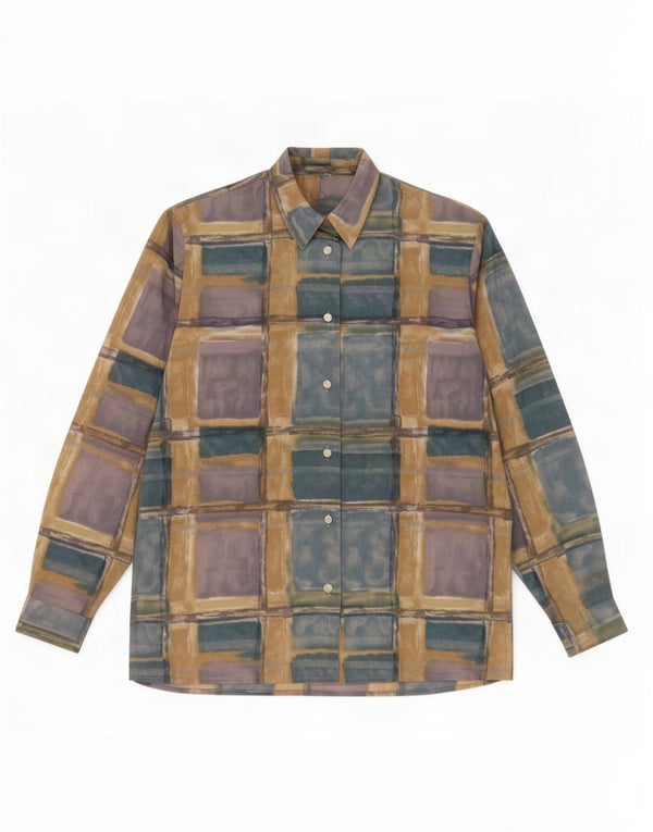 Camicia vintage da donna UK 14 Patchwork multicolore medio