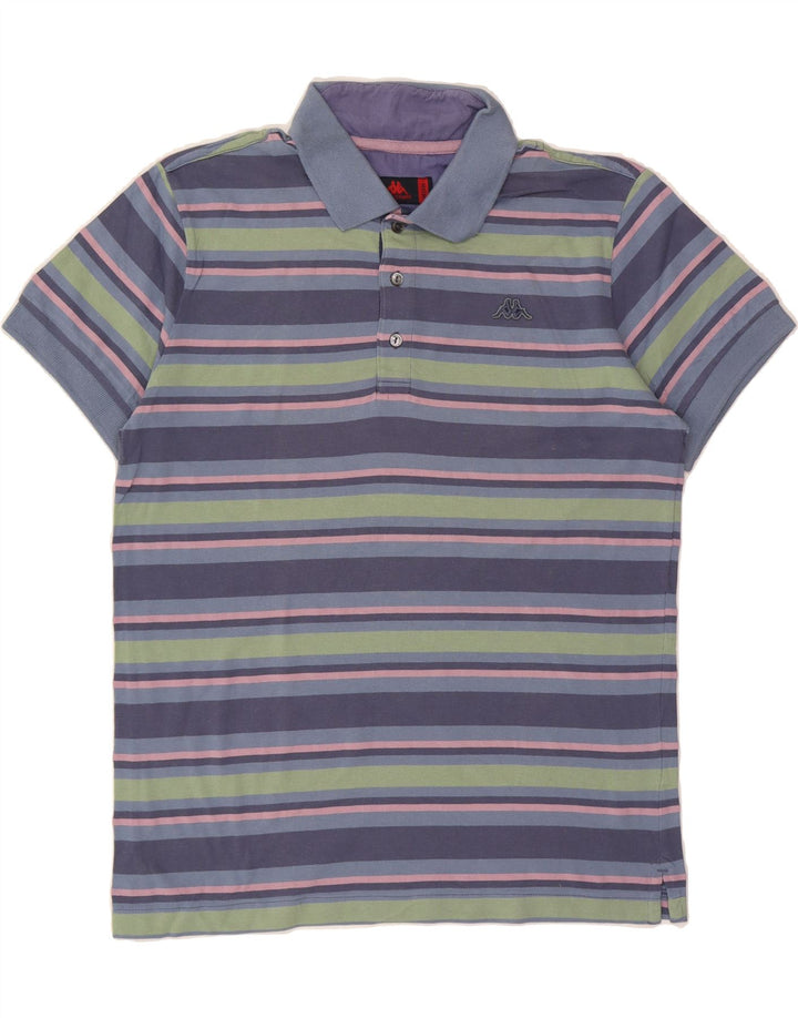 KAPPA Mens Polo Shirt Medium Blue Striped Cotton Vintage Kappa and Second-Hand Kappa from Messina Hembry 