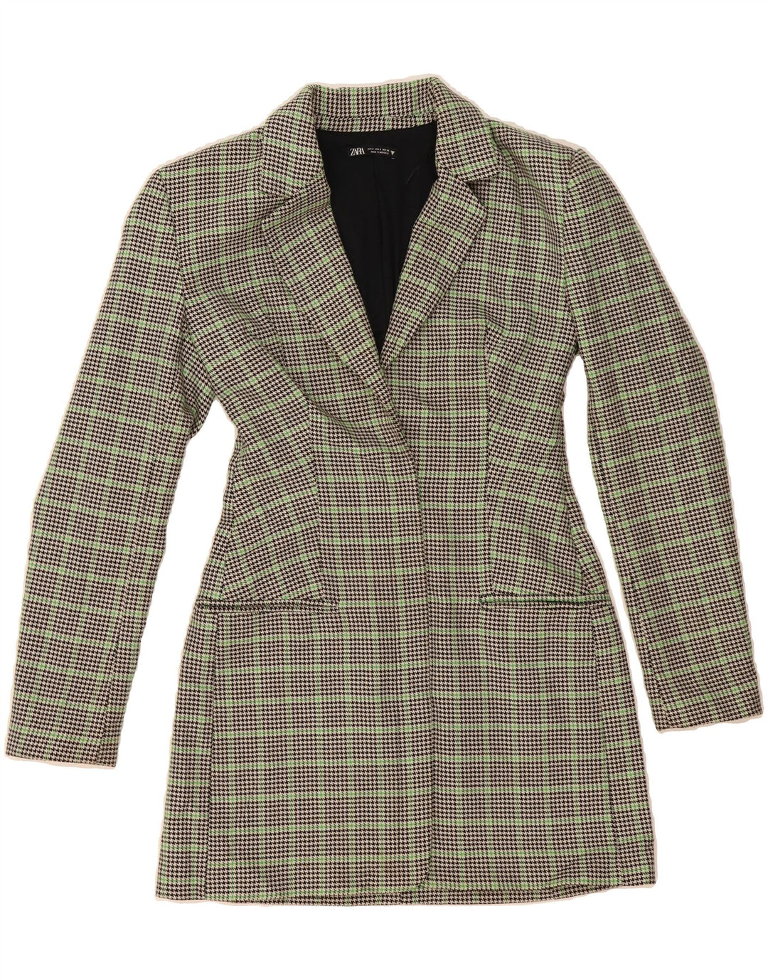 ZARA Womens Blazer Jacket UK 10 Small Grey Houndstooth Polyester Vintage Zara and Second-Hand Zara from Messina Hembry 